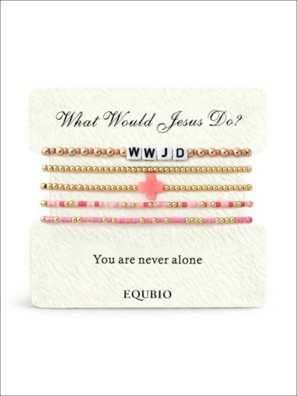 WWJD Stretch Bracelet Set 5pc Seed Bead Christian Jewelry Stackable